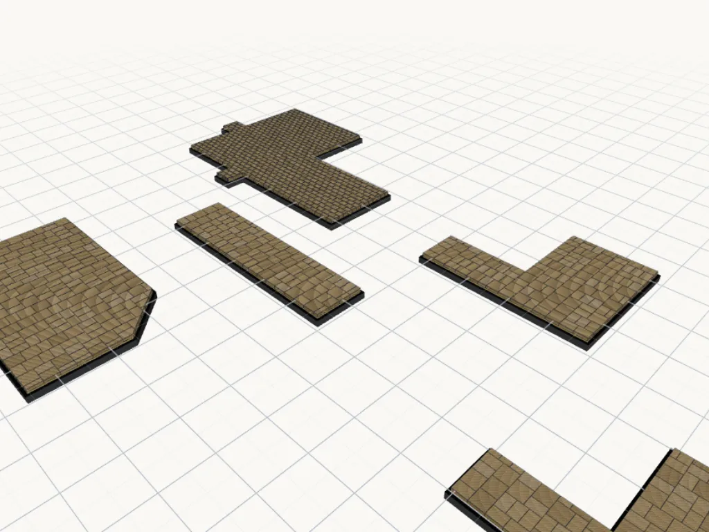 3D náhľad na položenú dlažbu s obrubníkmi